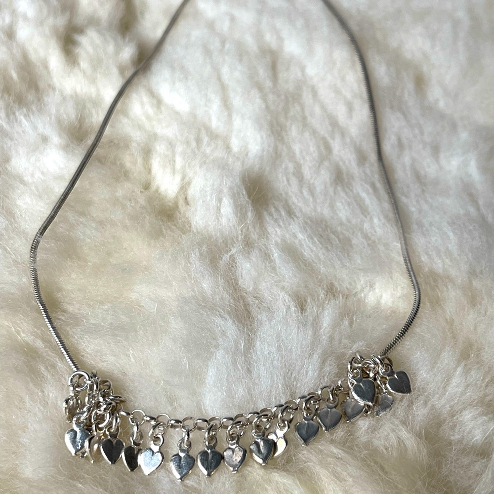 925 Silver Choker with cluster of small hearts